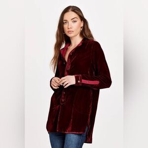 Dear John Hazel Velvet Tunic Shirt Burgundy Sangria Size S Oversized